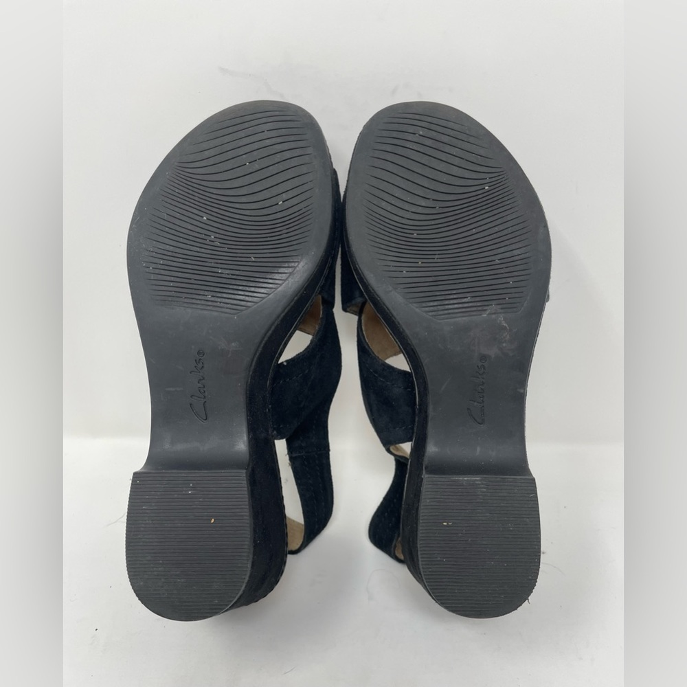 Clarks Women Suede Black Wedge Sandal Size 8.5 - Picture 8 of 8